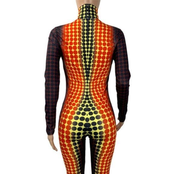 Stasia Skewed: Polka Dot Illusion Bodycon Romper Jumpsuit Medium - Picture 12 of 12